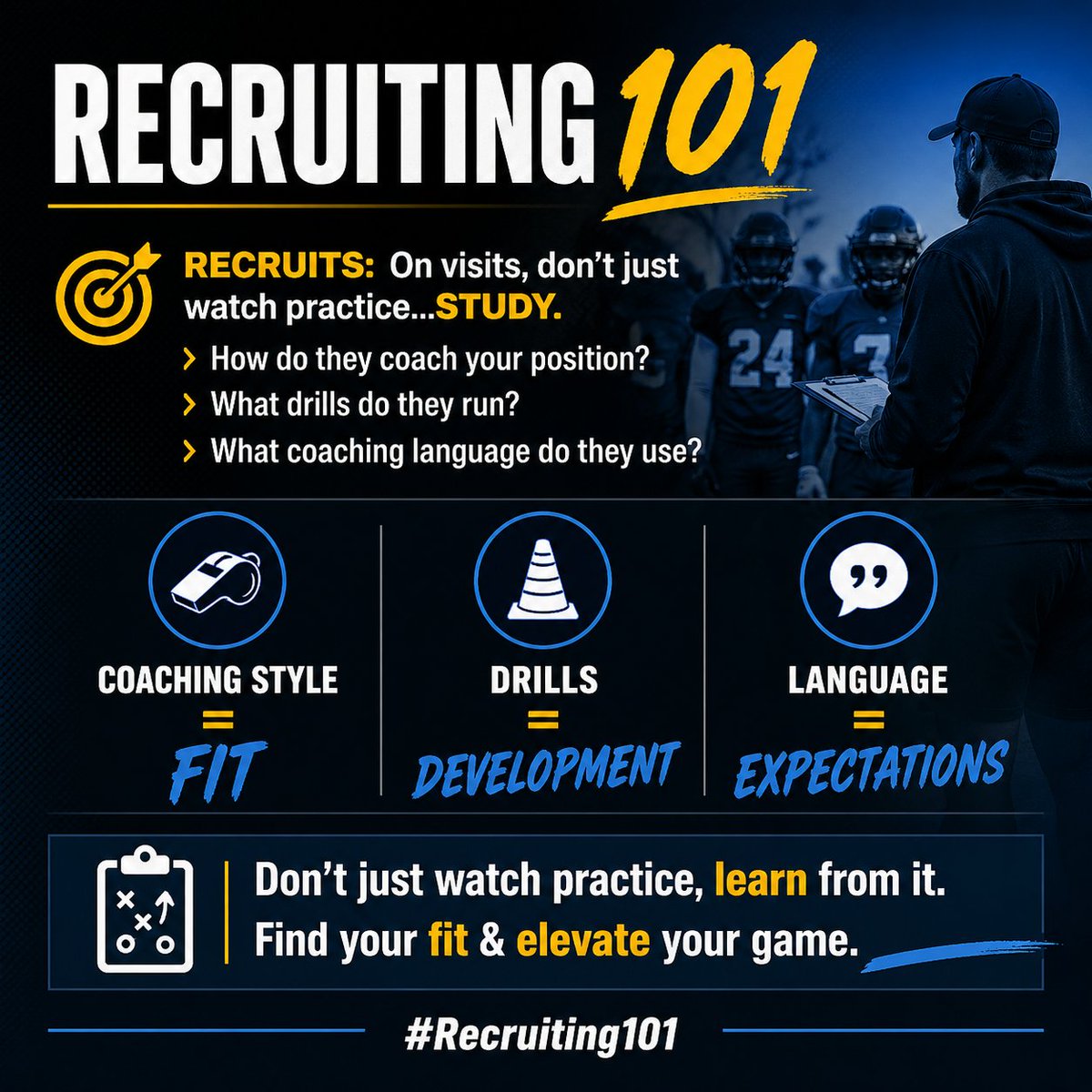 JR_Sandlin's tweet photo. RECRUITs: Don't just watch college practices, LEARN from them!

#Recruiting101 https://t.co/QX3E7jHgVH