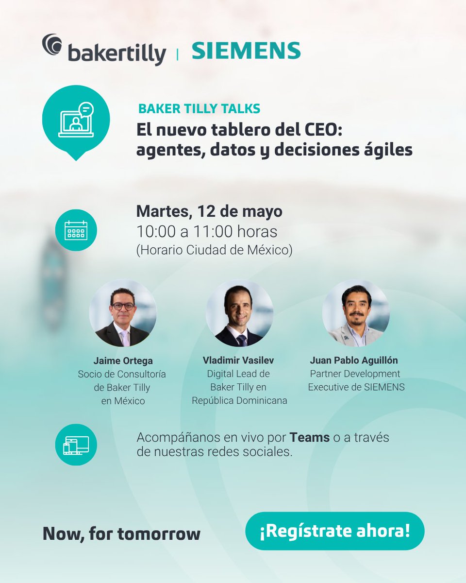 bakertillymex's tweet image. 🟢 ¿Está tu organización lista para tomar decisiones más rápidas con datos y agentes inteligentes?

👉 Regístrate aquí: events.teams.microsoft.com/event/ff6541d9…

#BakerTilly #NowForTomorrow #TransformaciónDigital #SIEMENS #InteligenciaArtificial #Automatización #Liderazgo