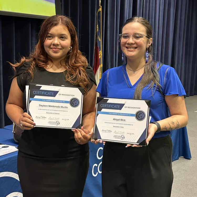 Special congratulations to PECHS students Abigail Blick and Dayleen Maldonado Murillo who were honored last night during the CFCC Student Recognition Ceremony.  #PECHStrong