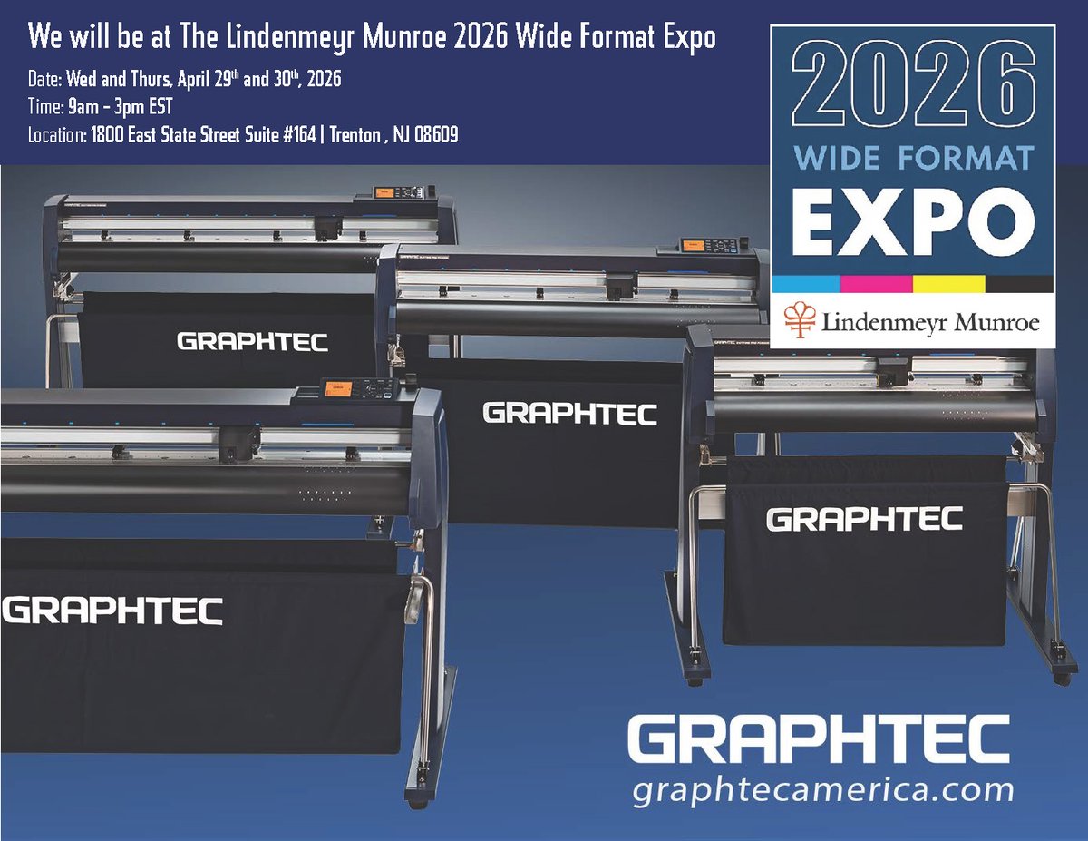 Graphtec's tweet photo. We will be at The Lindenmeyr Munroe 2026 Wide Format Expo. Come see live demos, ask questions, and discover how Graphtec can elevate your workflow.
We look forward to seeing you there!
https://t.co/3mPLStuNf1 https://t.co/AhxZYKHxAz