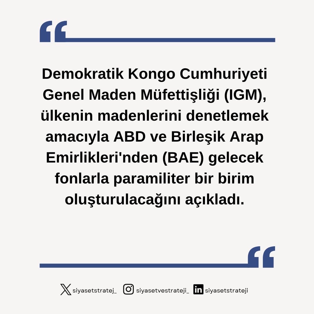 siyasetstratej_'s tweet image. 📌📚Kongo, ABD ve BAE Fonlarıyla Madenler İçin Paramiliter Birim Planlanıyor

#kongo #maden #paramiliter #abd #bae