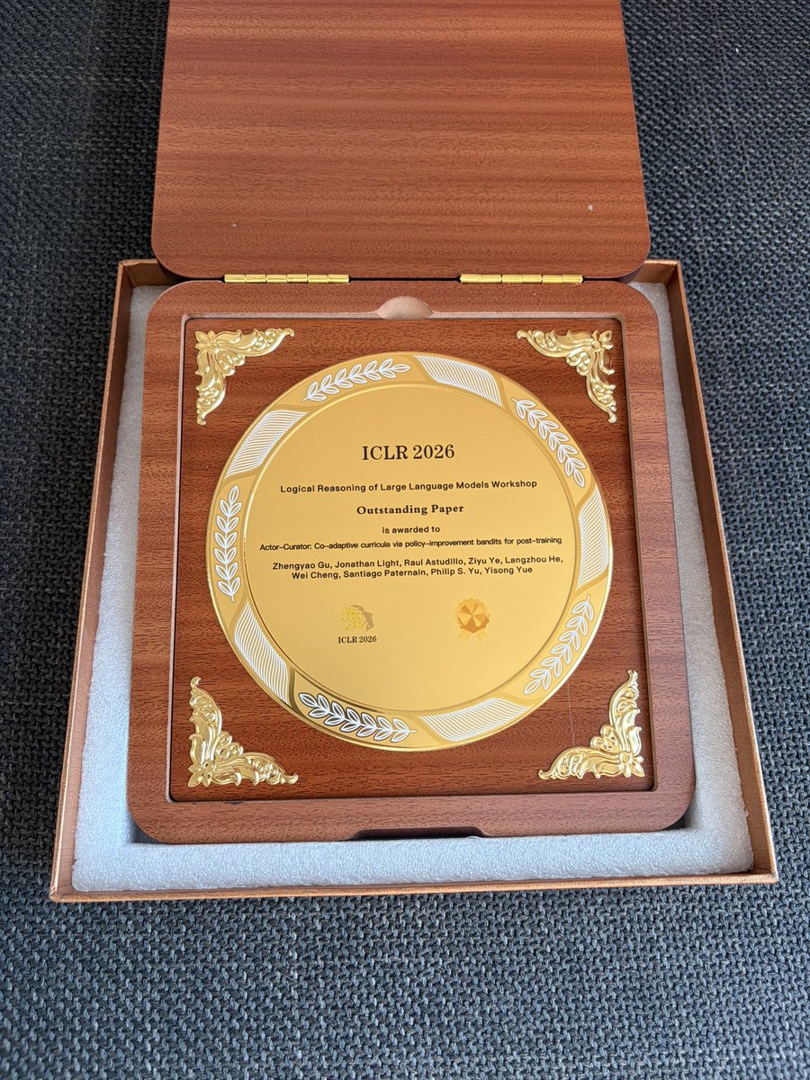 lightetal's tweet photo. Incredibly honored to receive the Outstanding Paper Award at the Logical Reasoning Workshop at #ICLR2026, on behalf of my coauthors and myself.

Huge thanks to the workshop organizers, including @witbrock and @armancohan, and @iclr_conf! https://t.co/fTN007qQUL