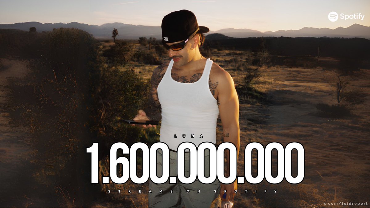 FeidReport's tweet photo. “LUNA” de Feid &amp; ATL Jacob ha superado los 1,6 MIL MILLONES de streams en Spotify. 

— Es su canción #1 en lograrlo. https://t.co/0dg3iU8TM3