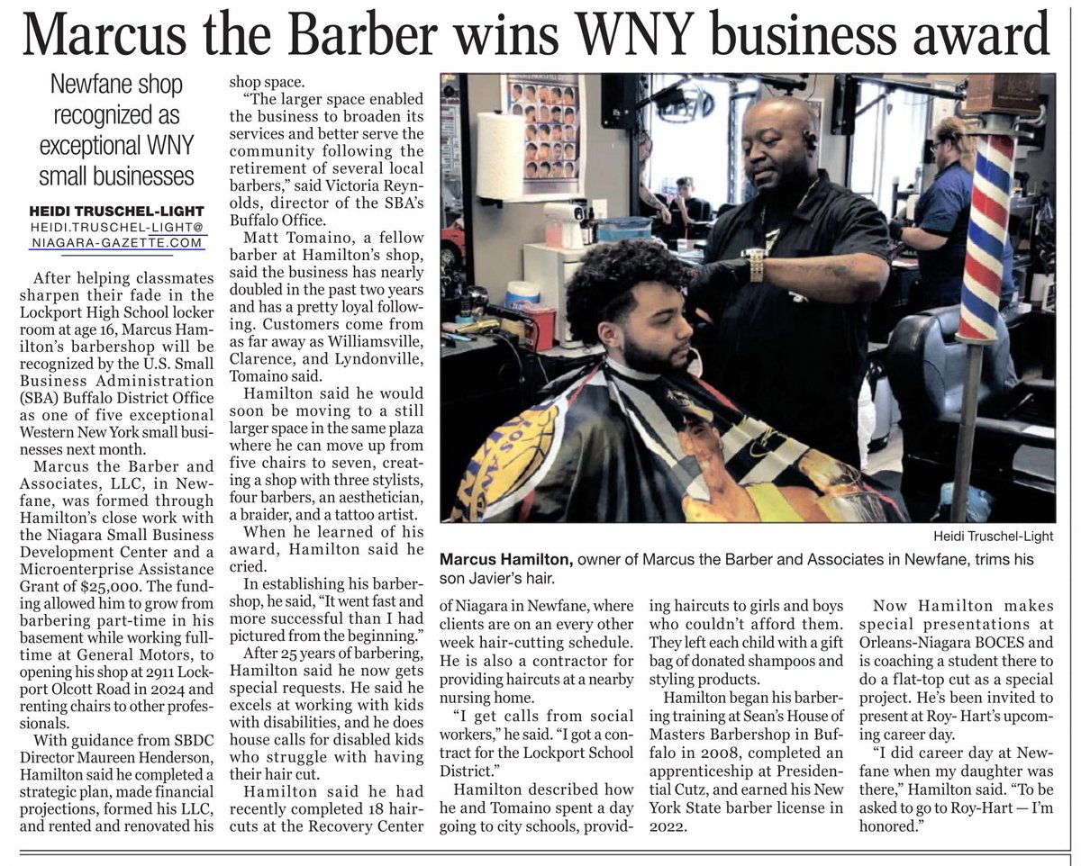 Congratulations to Marcus the Barber in Newfane on this outstanding honor! His business was one of our county’s more recent Microenterprise Grant recipients. 

Thank you to Marcus for doing business here in Niagara County!