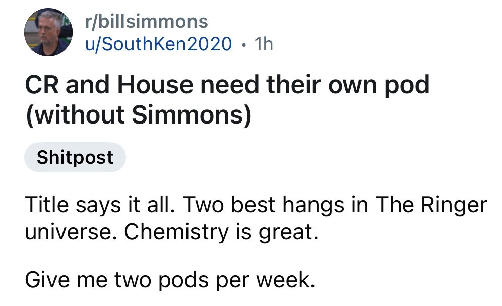 The r/BillSimmons Podcast tweet media