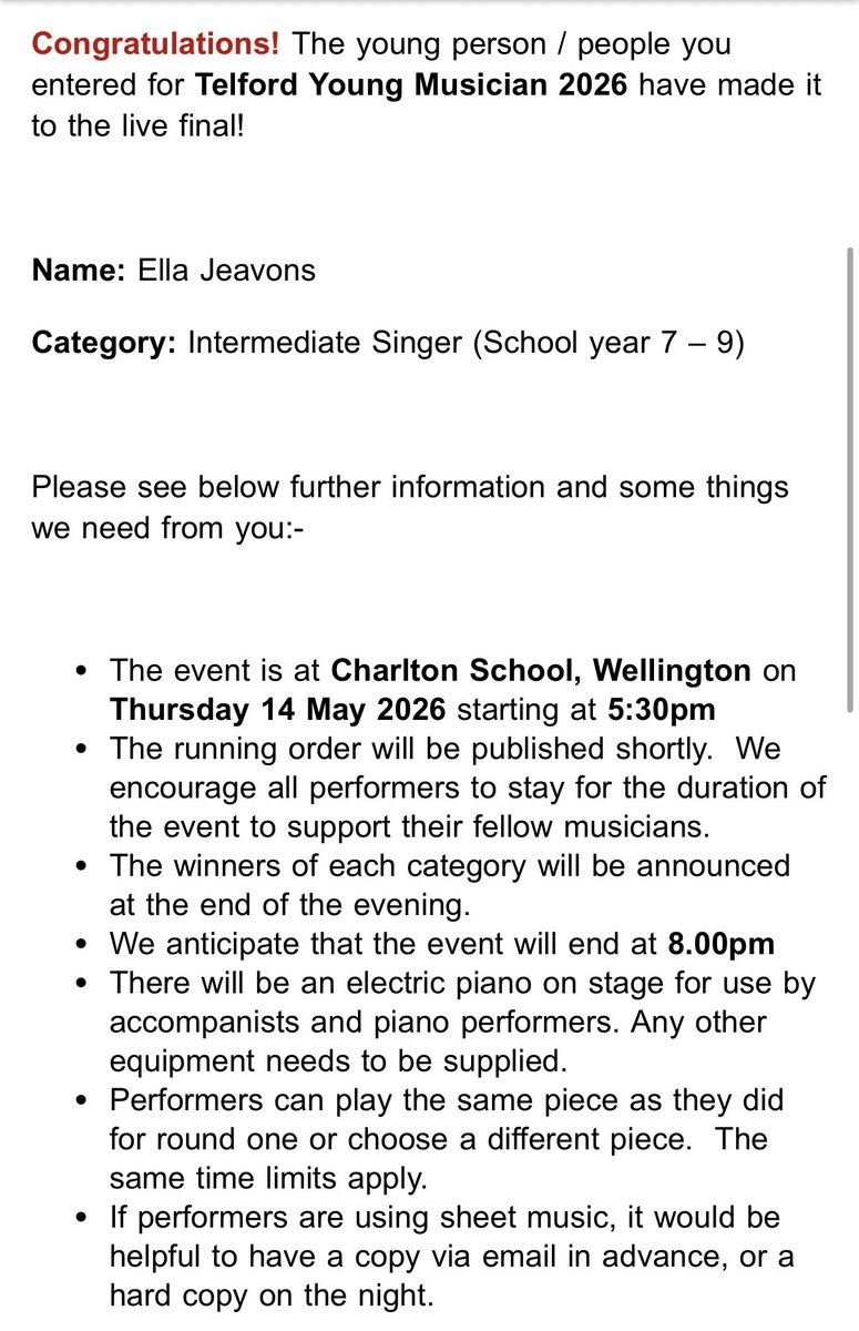 bagshaw2112's tweet image. Can’t believe after 7 months of very poor health with Epilepsy and Syncope granddaughter Ella has made the final of Telford Young Musician of the year. Ella has won the last 2 years and is hoping to do the Hat trick ! #ellaJ #telford #singer #youngmusician