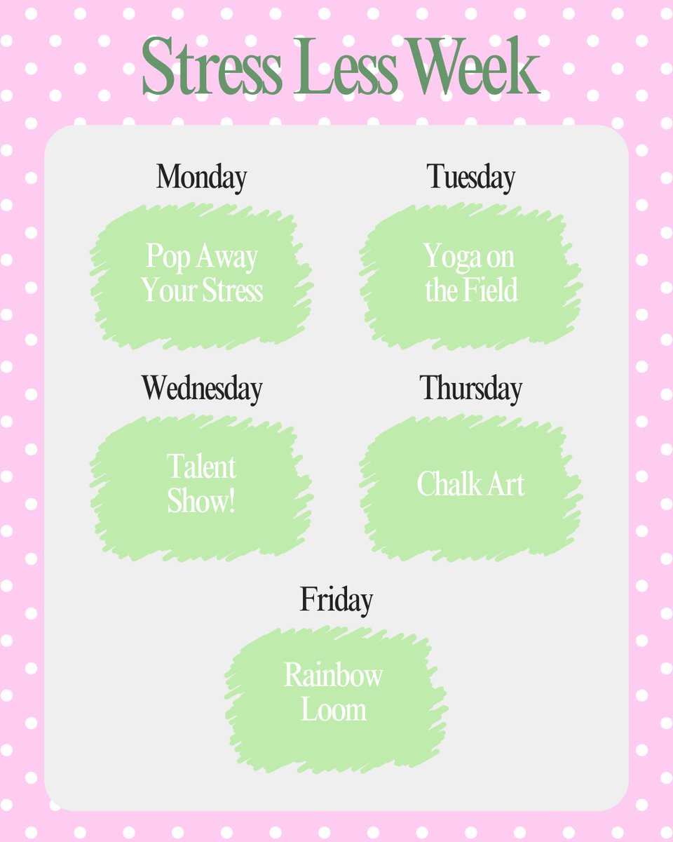 HallMiddle's tweet photo. Hey Hall students! It's "Stress Less Week" at Hall!  Make sure to join us in calming our nervous systems throughout the week. :) #wearelcmsd #hallmiddle #stressless https://t.co/kZ4c5tNShg