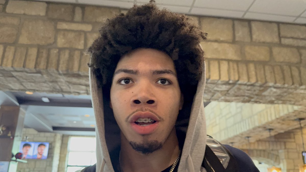 JayhawkSlant's tweet image. .@tyran_stokes, the No. 1 ranked player in the class, spent a few minutes with the media upon his arrival. #kubball