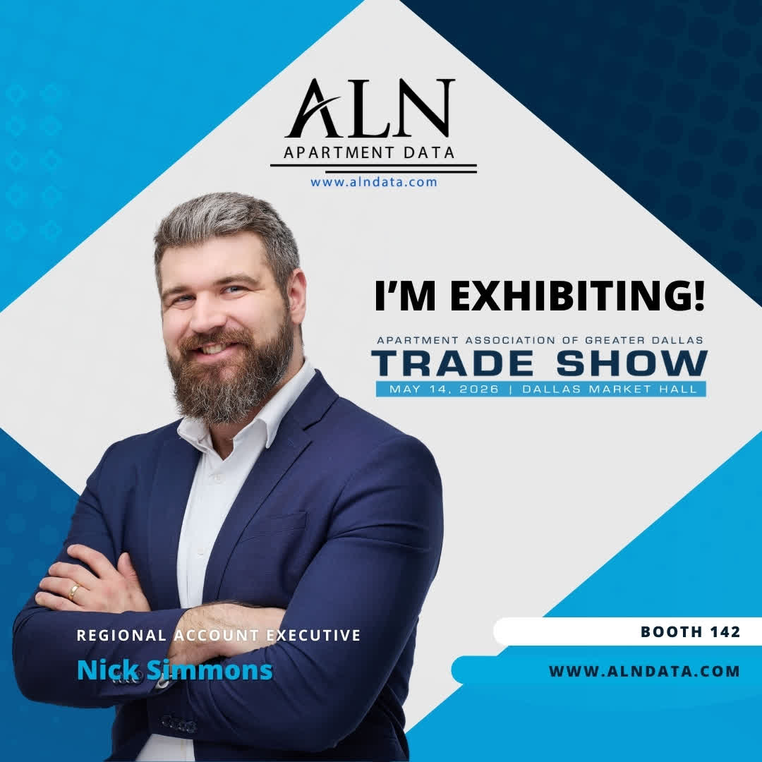 ALNAptData's tweet photo. #TeamALN will be at the 2026 @AAGDALLAS Trade Show!

Connect with Robert Durham, Amber Simmons, and Cameron Reese at booth 142 and learn how #multifamily #data can help your business make confident decisions. https://t.co/3J7zmRwbjQ https://t.co/FMllkxTaaE