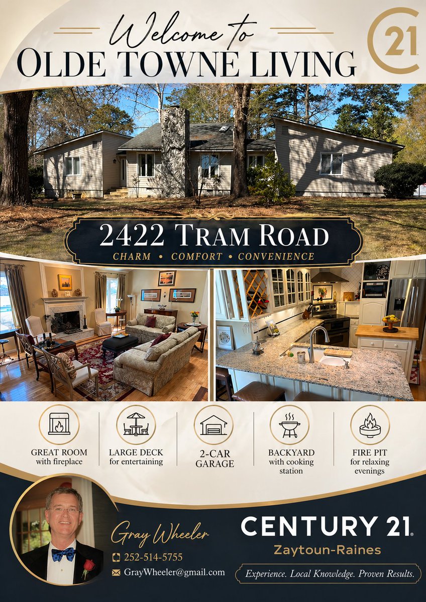 21Raines66872's tweet image. 🔥 Cozy fireplace. Expansive deck. Fire pit evenings.
Welcome to 2422 Tram Road in desirable Olde Town! An inviting single-level home with a split-bedroom layout, 2-car garage, and backyard designed for entertaining.
#JustListed #OldeTowne #NewBernNC #Century21 #HomesForSale