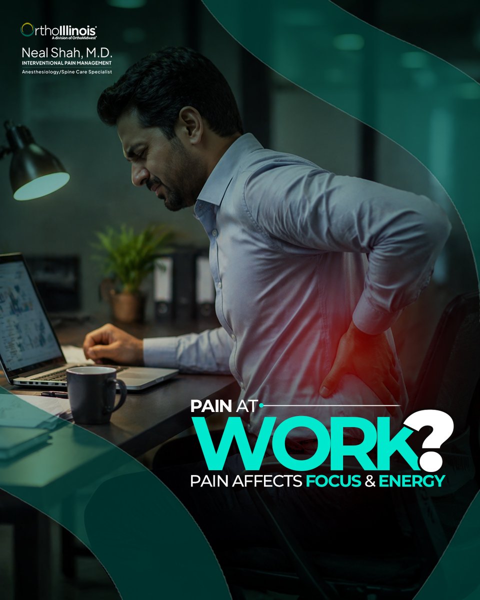 NShahMD1's tweet image. Stop letting pain be your most productive coworker. 📉

When you're fighting discomfort, your focus and energy take the hit. Reclaim your workday with expert care from Dr. Neal Shah at OrthoIllinois.

Work shouldn't hurt. 

#PainManagement #WellnessAtWork