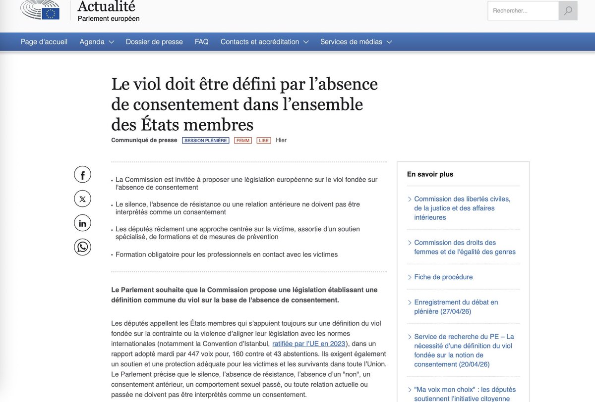 Prochaine étape peut-être : devoir remplir son consentement avant tout rapport sexuel via le pass numérique qu'Ursula et ses amis bureaucrates vont bientôt nous imposer.
Tellement bien faite cette UE...