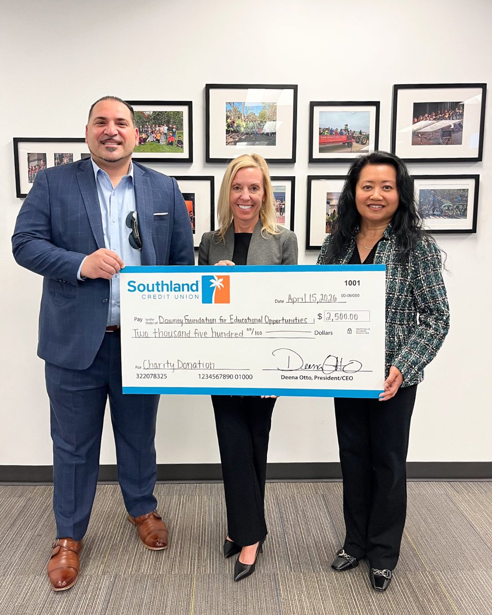 Southland_CU's tweet image. Celebrating 90 years by giving back. We are proud to support the Downey Foundation for Educational Opportunities with a donation that helps empower local students through scholarships.  

#GivingBack #CommunityFirst #CheckDonation