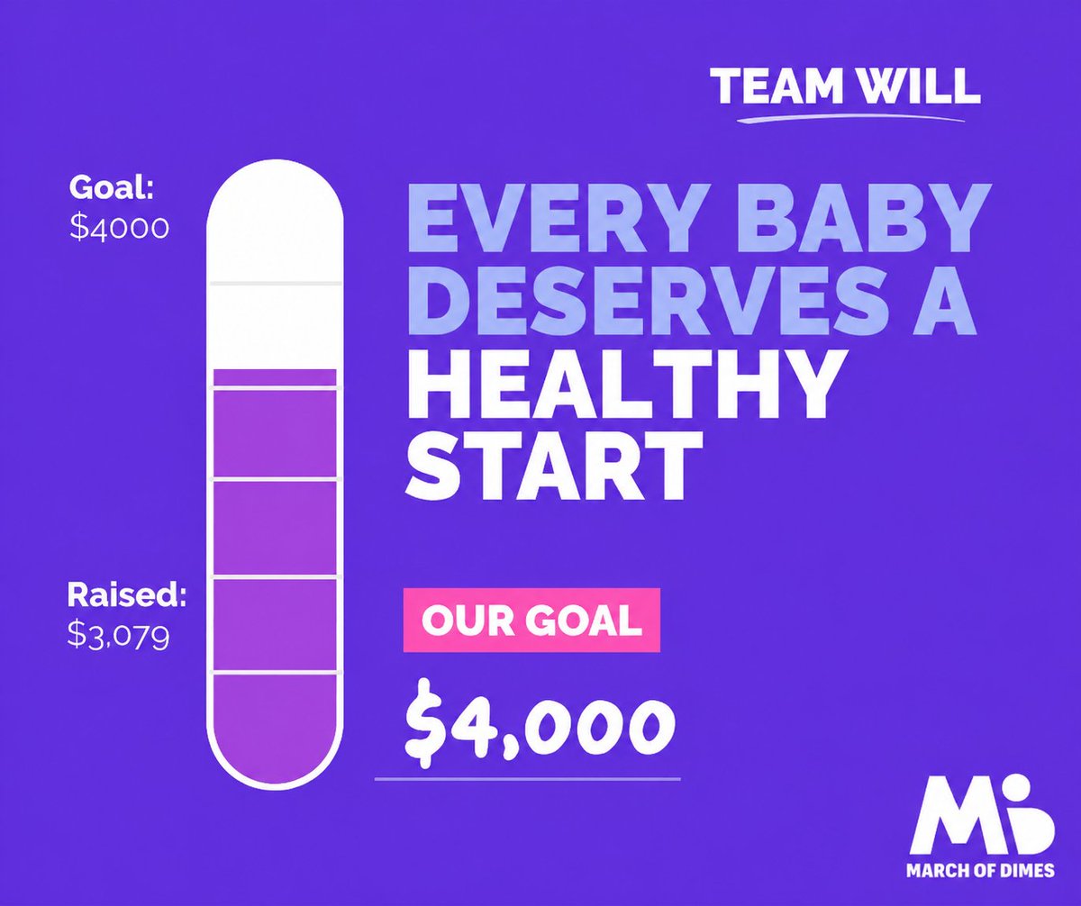 moscots73's tweet photo. We’re in the home stretch! 

Team Will is just shy of our goal, and we’d love your help getting there. Join us in supporting March of Dimes and their incredible mission to ensure every baby and mom gets a healthy start.

Let’s finish strong together 
https://t.co/n2YiYEmR7d https://t.co/BTSRUFuGT1