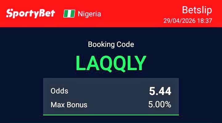 ViralClipPotato's tweet image. Sportybet Code 

Odds - 5
Confidence level - 90%

#betting #boom #ticket #stake