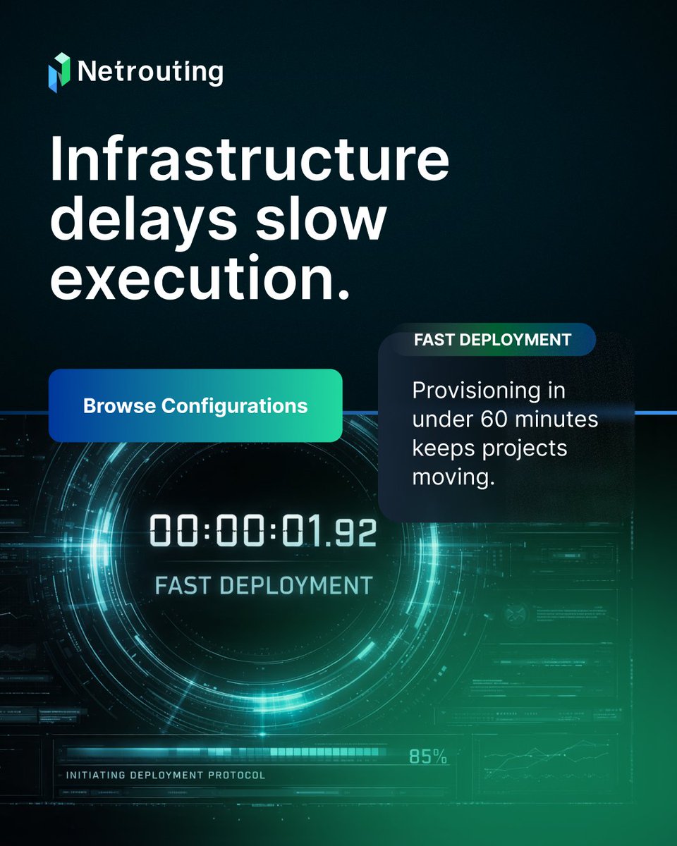 Netrouting's tweet image. Infrastructure delays slow execution.
Bare metal provisioning in under 60 minutes helps projects move faster from order to deployment.
Speed matters from the start.
→ Browse Netrouting configurations - lnkd.in/eHTBp8YN

#BareMetal #Deployment #Infrastructure #Hosting