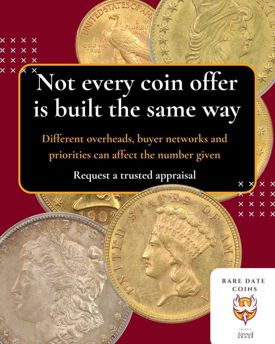 deepc's tweet photo. Not every coin offer is built the same way. Different dealers have different overheads, buyer networks and priorities, which can affect the number you are given. If you want to know whether an offer is genuinely competitive, contact Rare Date Coins https://t.co/XjeWFweq4B https://t.co/2UOefadMh2