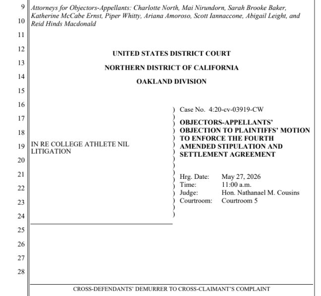 samcehrlich's tweet photo. A response has been filed to House settlement class counsel's motion to enforce the settlement (re: MMR deals)... by objectors to the settlement who have appealed the settlement's approval to the Ninth Circuit.

Their rationale is summarized in the table of contents below 🔽 https://t.co/FLB5XRvmoF
