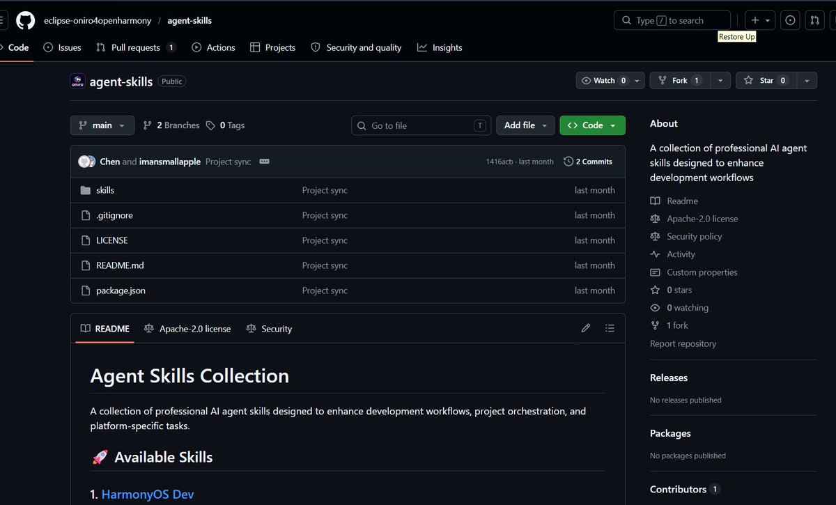 LivingInHarmony's tweet photo. They don't just talk the talk, they walk the walk. Agent Skills Collection tool here and Oniro VS Code IDE last November.
https://t.co/BTFiB8c9iw
https://t.co/ozXfoCO4Kd
https://t.co/ZY5yHfcn4b
#AI #App #Development #2020s #ThirdPlatform #ThirdOS #HarmonyOS #OpenHarmony #Eclipse https://t.co/46GJvgxpoF