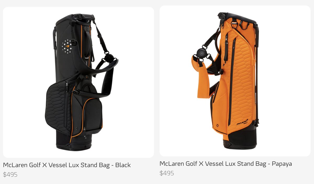 _DavidRumsey's tweet photo. Some McLaren Golf gear/accessories pricing ⬇️

$495: Vessel Stand Bag
$160: Headcover
$100: Melin Hat
$40: G/Fore Glove https://t.co/Hiom6UZQ7T