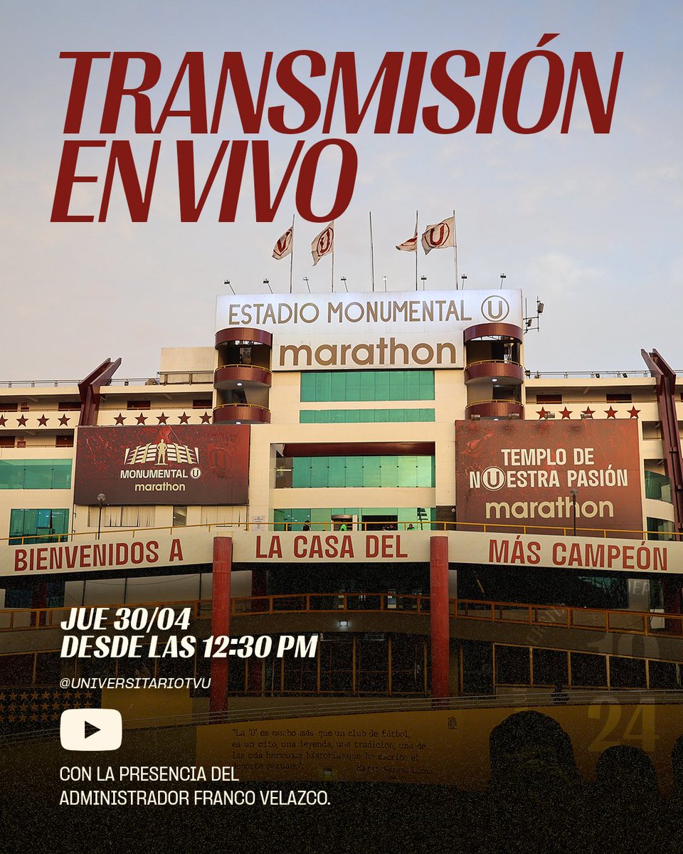 🎥 𝗖𝗢𝗡𝗙𝗘𝗥𝗘𝗡𝗖𝗜𝗔 𝗗𝗘 𝗣𝗥𝗘𝗡𝗦𝗔 🎙️

Este jueves 30, sigue en vivo la conferencia de nuestro administrador Franco Velazco, en la que brindará detalles respecto al ámbito deportivo. 

👉 Mírala en vivo en nuestro canal de YouTube ▶️ bit.ly/3YznC0g