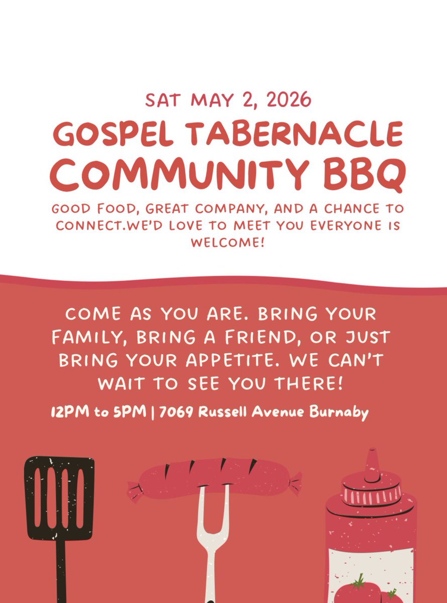 We’re so excited to host the Gospel Tabernacle Community BBQ this May. Mark your calendars for good food, great company, and a wonderful chance to connect with with us. 

can’t wait to see you there. 🎉

#CommunityBBQ #BurnabyEvents #FamilyFriendly #VancouverEvents