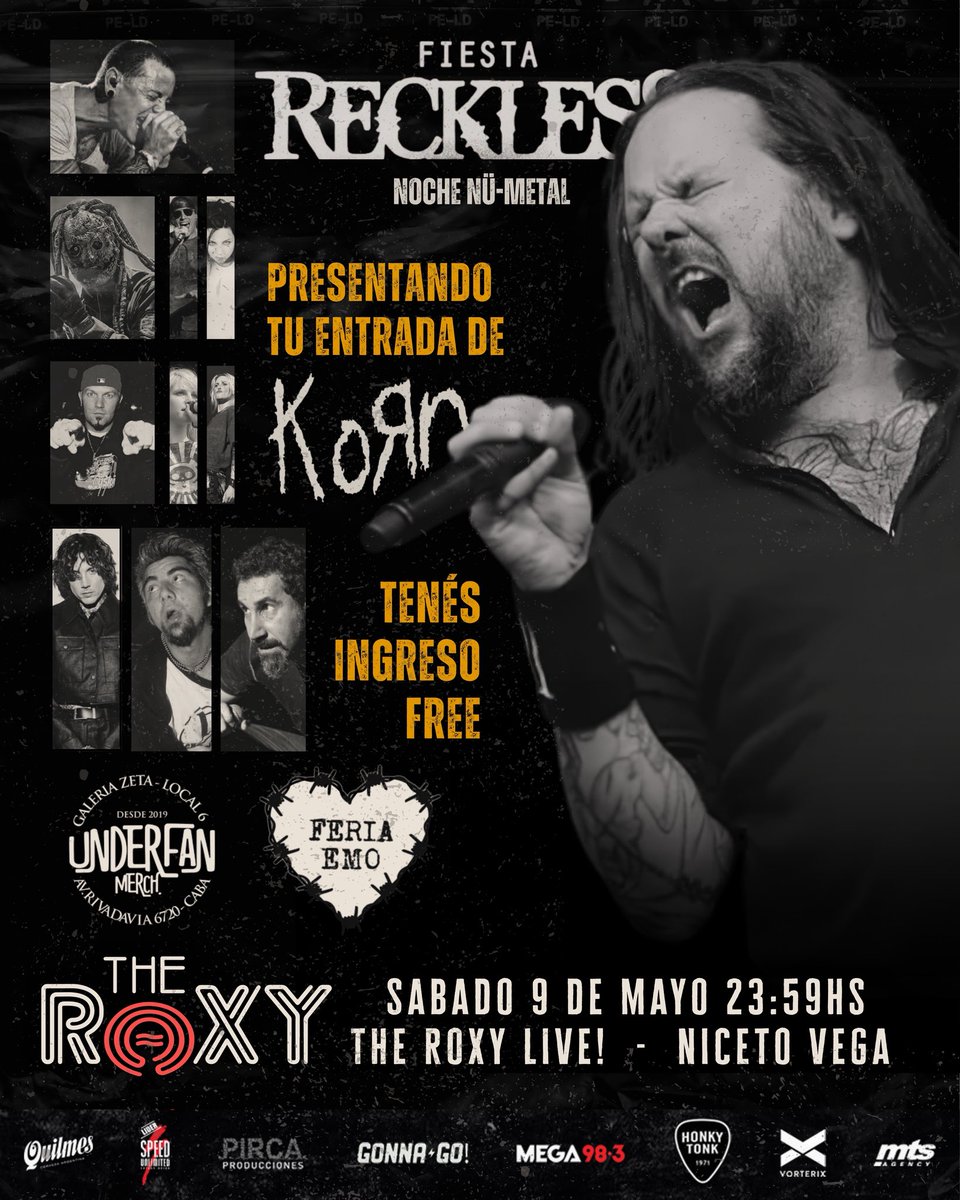 recklessfiesta's tweet photo. 🎁 Va a haber feria de emprendimientos de la mano de la @FeriaEmo, sorteos, entrevistas, guardarropas y más sorpresas :)

🚨 ATENCIÓN 🚨 Si ya tenés tu entrada para el concierto de Korn el 10/05 en Parque Sarmiento, escribinos y te damos tu acceso gratis para la fiesta 😉 https://t.co/0v8qime0iz