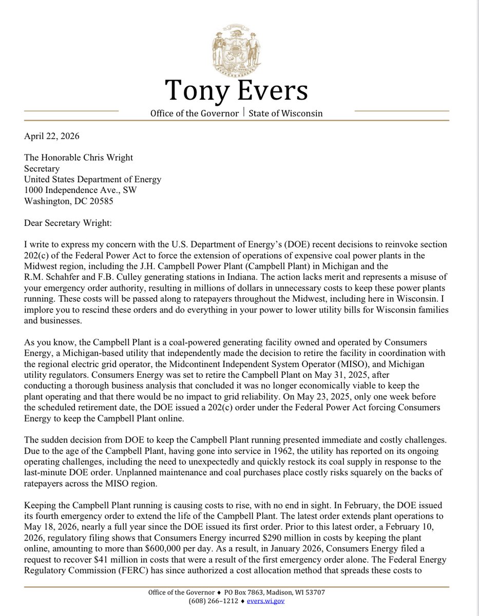 Governor Tony Evers tweet media