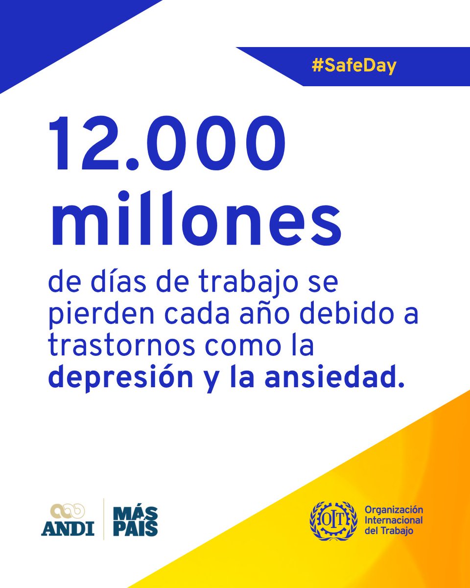 OITAndina's tweet image. ¿Sabías que tu empresa puede aplicar Primeros Auxilios Psicológicos?

⚠️ 12.000 millones de días laborales se pierden cada año por depresión y ansiedad.

La #OIT y la @ANDI_Colombia traen una guía para actuar a tiempo.

Descárgala aquí 👇
ilo.org/es/publication…