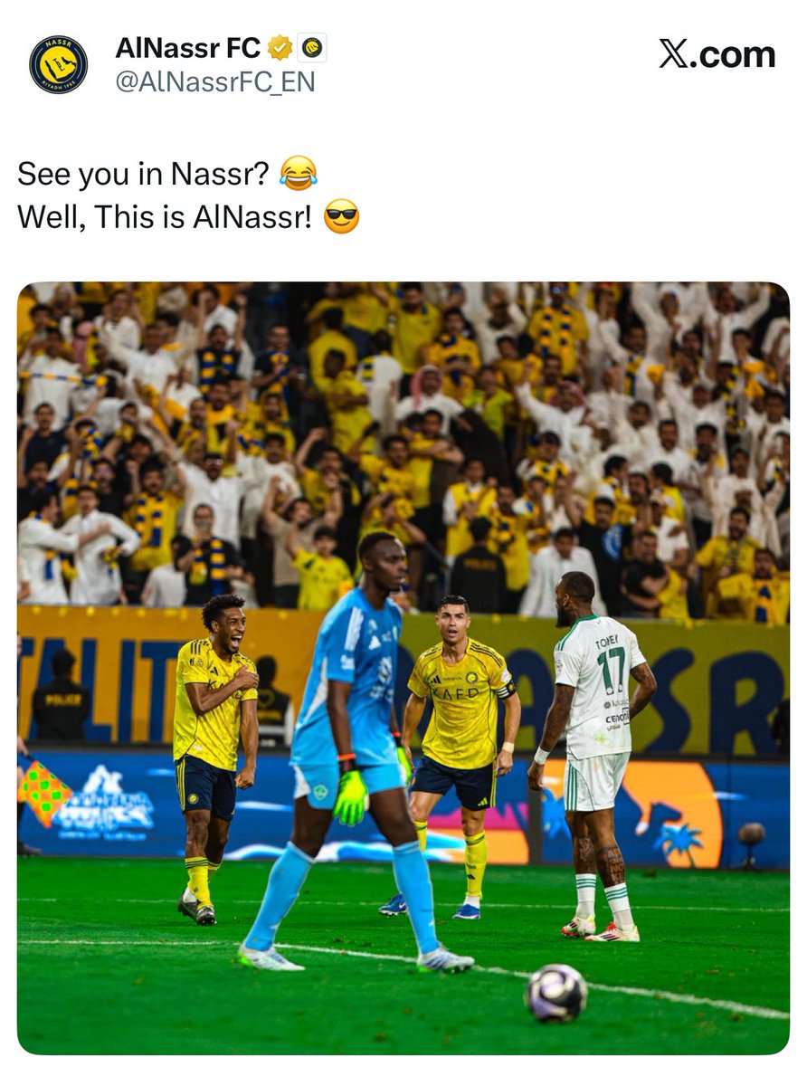 bt3's tweet image. 🚨🚨🚨🚨🚨 حساب النصر ردًا على ميندي:

أراكم ضد النصر؟ 😂

حسنًا؛ هذا هو النصر! 😎