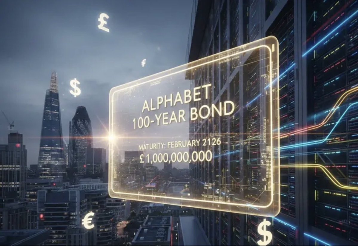 feifei881005's tweet image. Alphabet发行100年期债券筹资$200亿，这是自摩托罗拉1997年以来科技行业首只世纪债；订单规模超$1,000亿，是发行量的5倍，市场对BigTech债券的需求令人咋舌 
100年后，Google还在吗？
买这只债券的人赌的就是这个问题
AI军备竞赛，现在需要100年维度的融资了
#Alphabet #Google #Bond #AI #CapEx