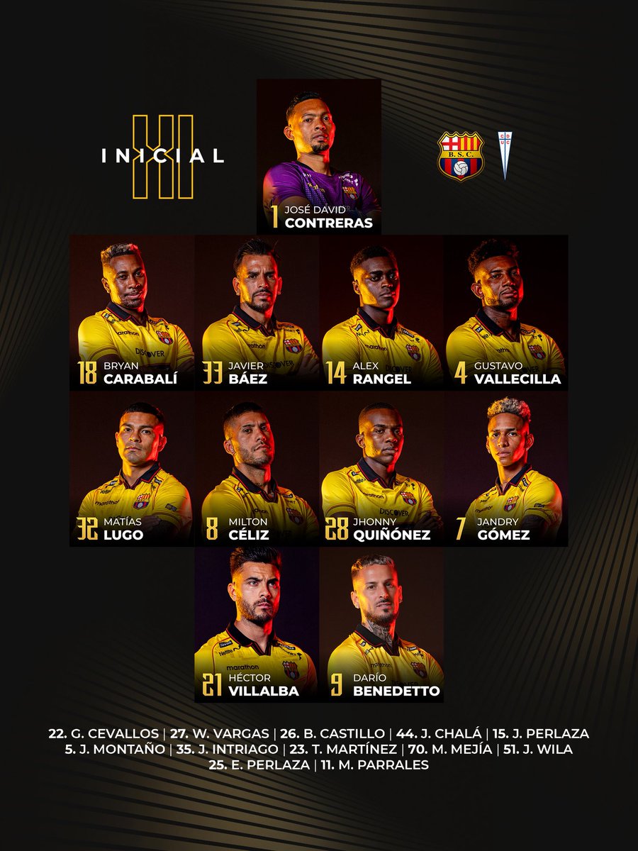BarcelonaSC's tweet image. ¡XI para esta noche, vamos ídolo!

#ConmebolLibertadores
#BarcelonaMiPasión