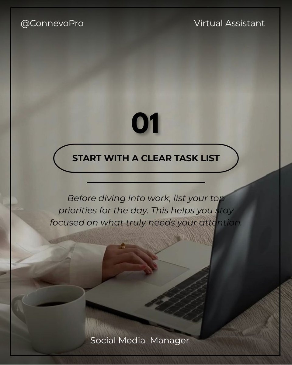 Connevopro's tweet photo. A smooth workflow doesn't happen by accident
The truth is, staying organized online isn't about being perfect — it's about having simple systems that help your workday feel lighter and easier to manage.

#VirtualAssistant #SocialMediaManager #WorkflowTips
#WorkSmarter https://t.co/oeHjCmWvuw