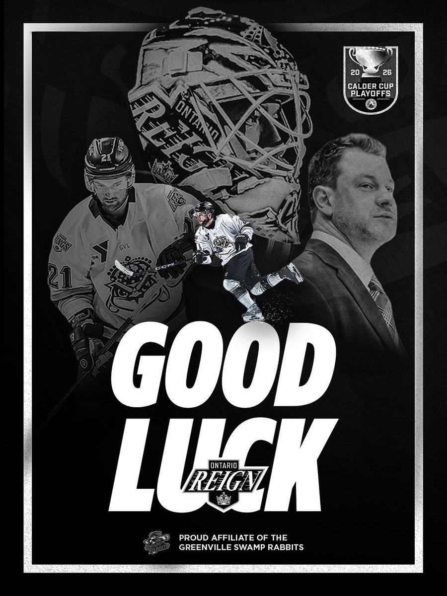 SwampRabbits's tweet photo. Go get 'em! Good luck to our former Head Coach Andrew Lord and the @ontarioreign as they kick off their Calder Cup Playoffs run tonight. 🖤🤍 https://t.co/NgKBHPA1C5
