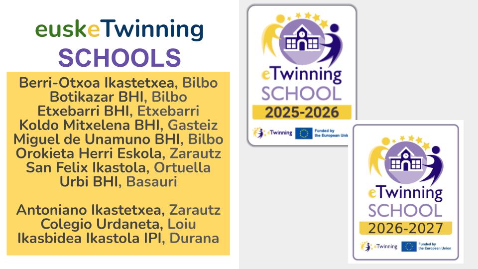 eusketwinning's tweet photo. eTwinning Schools ziurtagiriak 2026-2027 argitaratu dituzte. Ongi etorri!
- Orain 11 ikastetxe eTwinning School gara EAEn.
- Estatuan 279 ikastetxek dute ziurtagiria.
- Iaz grabatu genuen bideoa doa hemen: https://t.co/OSsOJtqzcL https://t.co/OW96SqHIK0