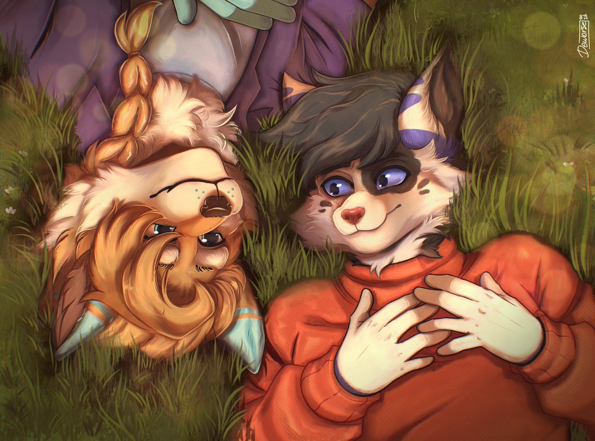 DeworseArtist's tweet image. 🎨for @Rub1y_ 
🌿Laying together, having a good chat.  

#furry #anthro #lovers