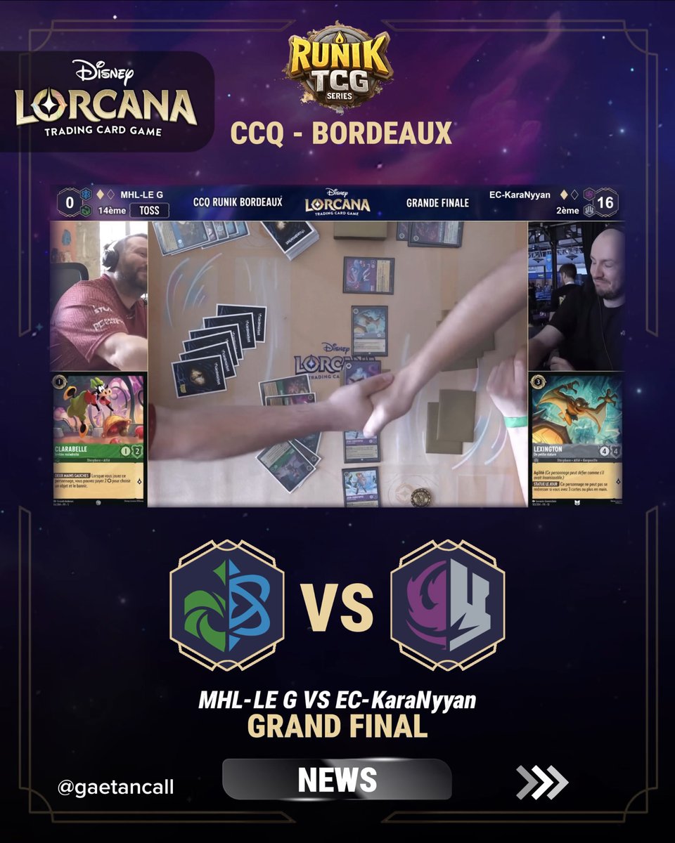 GaetanCall's tweet photo. 🚨 NEWS | DISNEY LORCANA | CHAMPION | CCQ - BORDEAUX (FR) by @RuniK_officiel 

🏆 Félicitations à @karanyyan de la Team @Eclypse_Lorcana pour sa victoire avec son deck 🟣⚪️ !
Il se qualifie au Championnat d’Europe ! 🌍

📺 Replay : https://t.co/2gI7GBzzkE

#lorcana #disneylorcana https://t.co/gkoi8niWIO