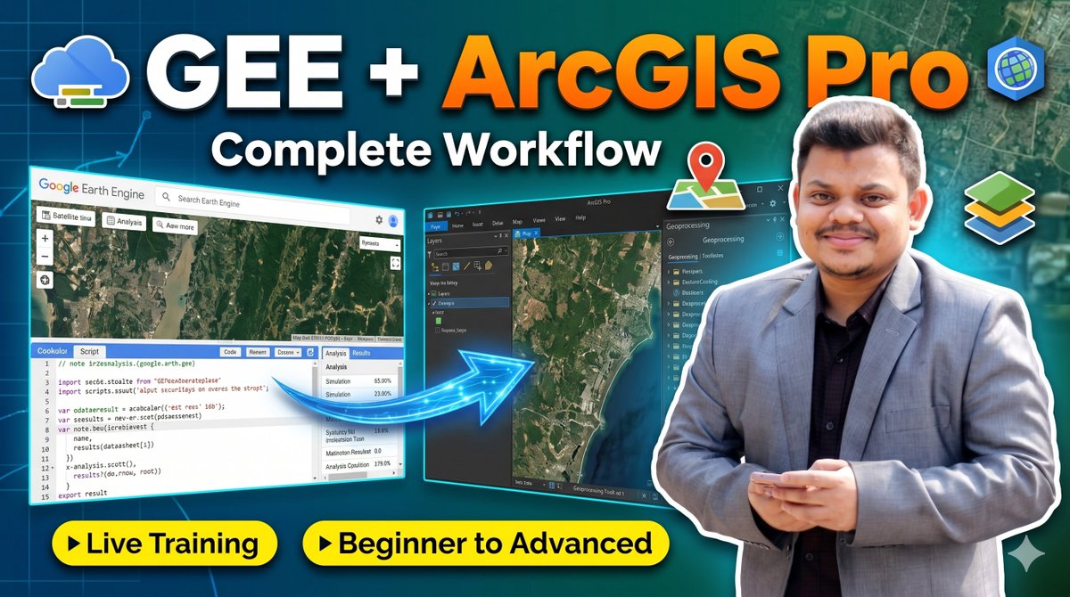 GISRSStudyHacks's tweet image. How to Use Google Earth Engine with ArcGIS Pro | Complete Integration Tutorial. Tutorial Link: youtube.com/live/7OF1Ha1ln…

#googleearthengine
#ArcGISPro
#GIS
#remotesensing
#geospatial
#satelliteimagery
#EarthObservation
#PythonGIS
#SpatialAnalysis
#GEE
