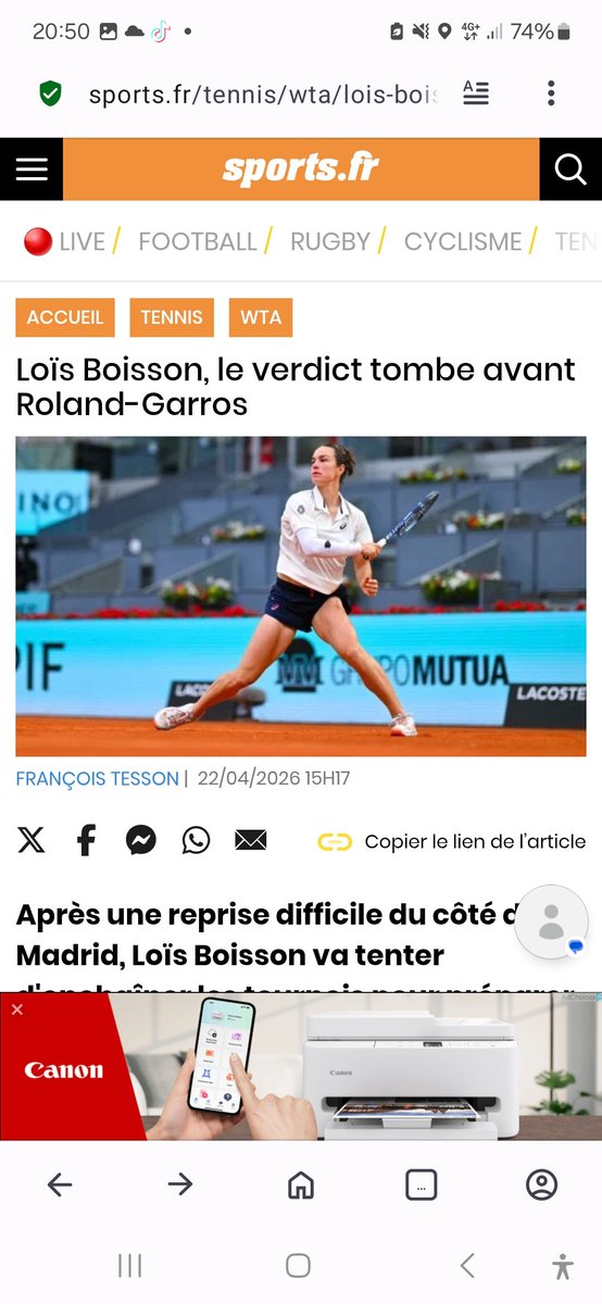 laurence1119436's tweet image. sports.fr/tennis/wta/loi…
#tennis Lois #Boisson jouera ses prochains matchs à #Rome