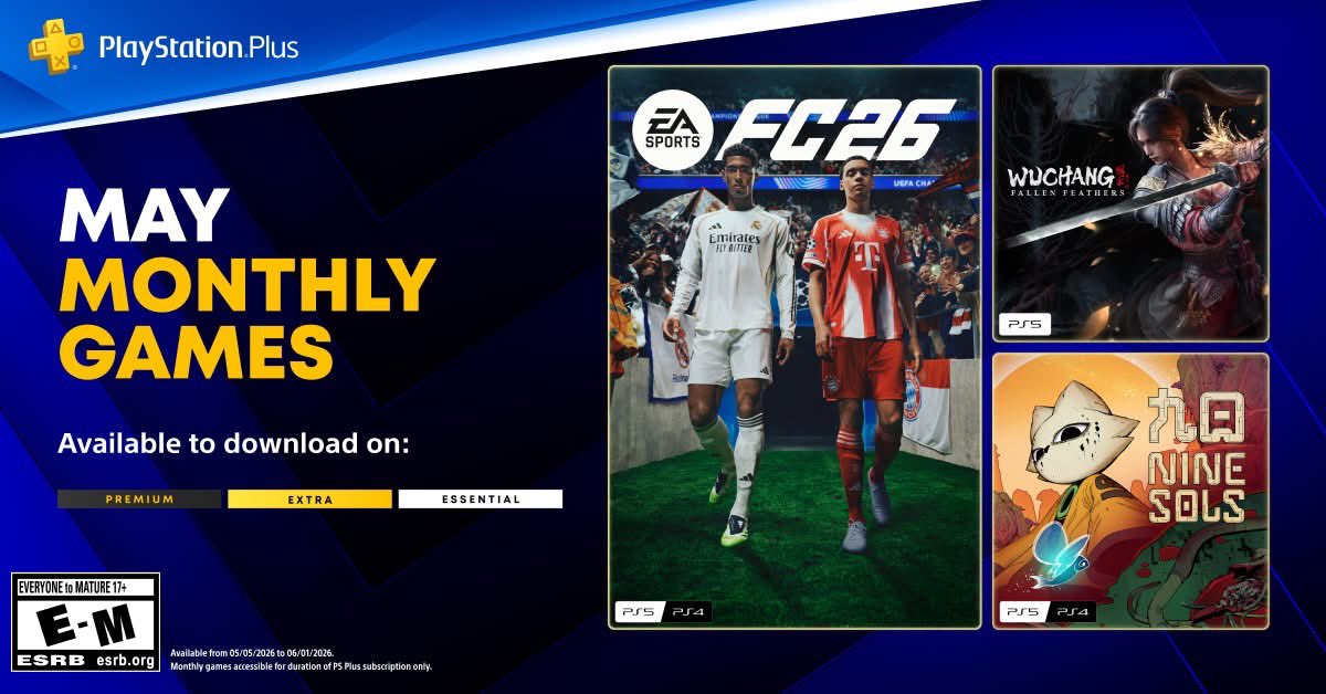 RedTVPlays's tweet image. PS Plus May 2026 Monthly Games: FC26, Wuchang and Nine Sols…Pretty good line up for next month will be available to download May 5, What are your thoughts?, what are you most excited for?

#PS4 #PS4share #PS5 #PS5Share #PlayStation #PSPlus #gaming #gamingcommunity #videogames