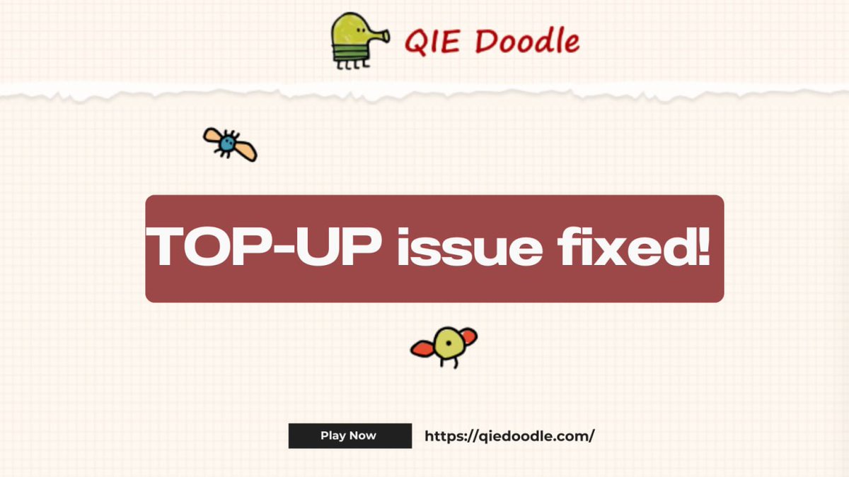 QIEdoodler's tweet photo. Top-up issue on QIE Doodle is now resolved. ✅

You can seamlessly deposit $QIE and get back to playing without interruptions.

Climb the leaderboard, hit the highest scores, and earn instant rewards. 🎯

Play now 👉 https://t.co/ADPjJhGE5w 

#qiedoodle #p2e #game #web3 #crypto https://t.co/KDRBOYPxkJ