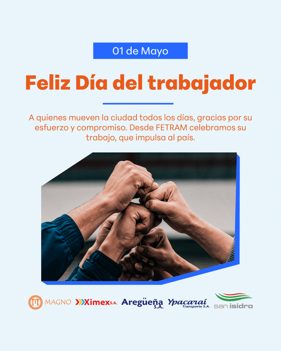 fetram23's tweet photo. En el Día del Trabajador reconocemos a todas las personas que, con compromiso y esfuerzo, hacen posible el funcionamiento del transporte todos los días.

Desde FETRAM valoramos el trabajo de quienes están detrás de cada recorrido.

🤝 Gracias por ser parte de este camino https://t.co/VQ8Z3LjEul