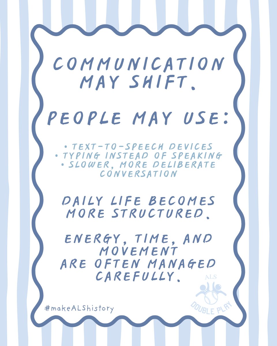 ALSdoubleplay's tweet image. Living with ALS often involves continuous adaptation.
From communication to daily routines, individuals and families find
new ways to navigate changes over time.
Understanding this helps us support with greater awareness and
respect.

#ALSAwareness #ALSCommunity #MakeALShistory
