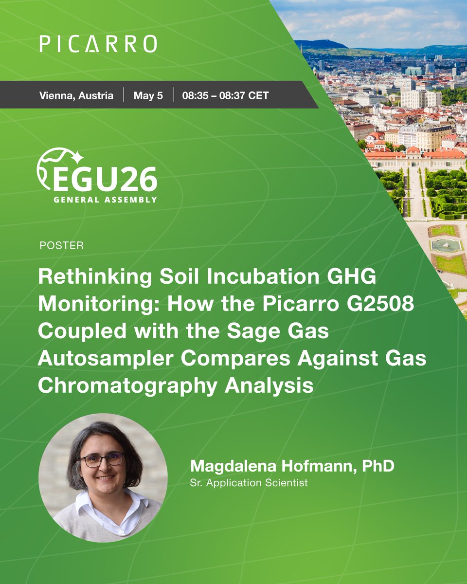 Picarro's tweet photo. Counting down to #EGU2026 Picarro’s Magdalena Hofmann will present new findings using Picarro’s G2508 multi-species analyzer and Sage gas autosampler. See how a next generation laser based approach compares to traditional GC.

 🔗 https://t.co/WKtGs8mjWH https://t.co/phRSzmWjwm