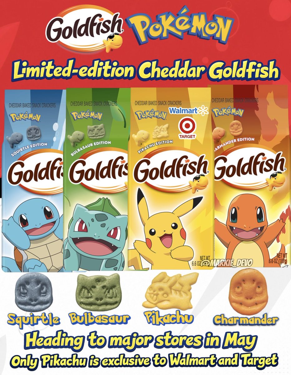 markie_devo's tweet photo. 🛒Find these limited-edition bags at major stores that carry Goldfish starting May 1st, only Pikachu is exclusive to Walmart &amp; Target. 
📝Some stores have these now!

(News/Image::Campbell Soup Company, Thanks @rockgirlmaxim84 for the first in-store find!✊🏻)

Thoughts👇🏻 https://t.co/Ao8JYnQuAd