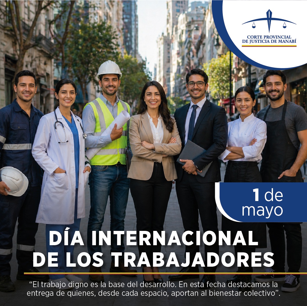 CorteManabi's tweet photo. En el Día Internacional de los Trabajadores, destacamos la labor de quienes, con responsabilidad y compromiso, fortalecen el servicio público.
Desde la @CorteManavi trabajamos por una justicia oportuna y de calidad. https://t.co/k3DxXDPDv6