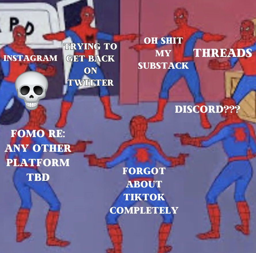 MsAGoldberg's tweet photo. bringing spiderman meme back to capture my social media strategy these days https://t.co/NPX2a8Riok