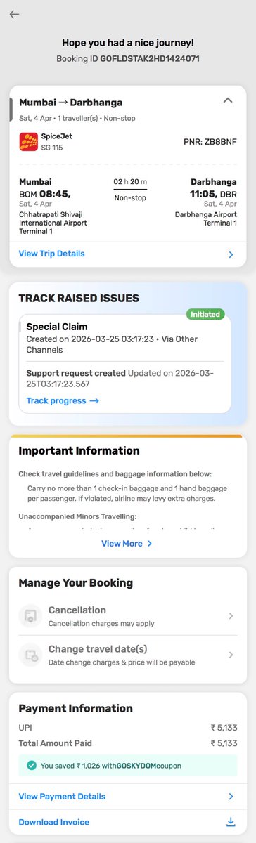 iamadarsh_aadi's tweet photo. @goibibo Refund Scam?

Flight cancelled by airline on 25 March — still no refund as of 30 April (36+ days).

Paid ₹5135, but now only ₹4154 is being shown for refund. Where did the rest go?

Booked via Goibibo. Customers deserve better. https://t.co/OOuobgzKvf