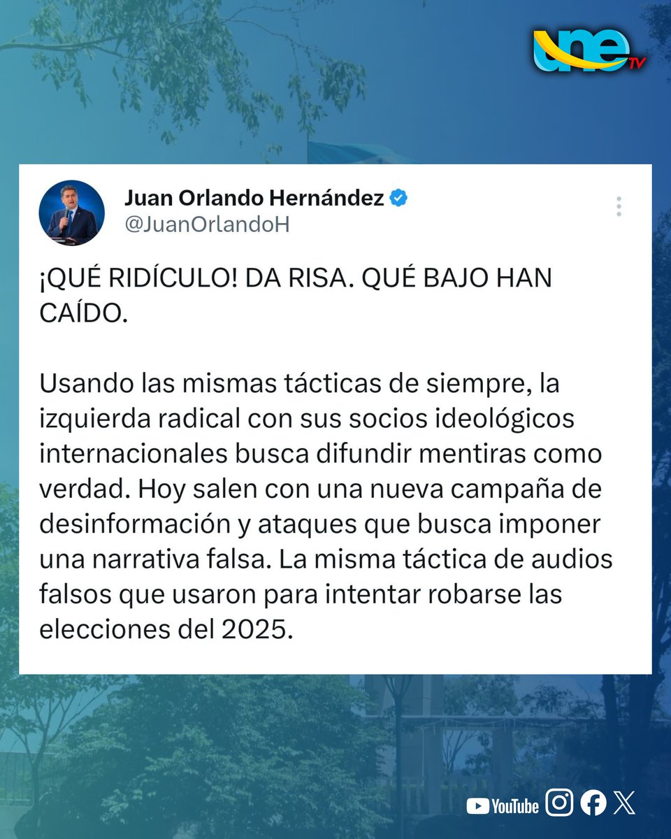 ÚltimaHora | El indultado Juan Orlando Hernández rechazó la autenticidad de  los audios difundidos en redes y aseguró que no corresponden a su voz.  “Esos audios son falsos; claramente no es mi