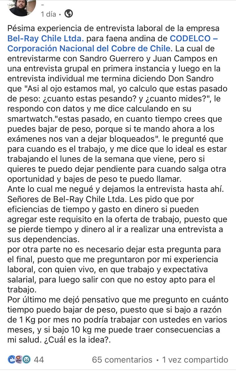 En LinkedIn un wn fue a una entrevista de trabajo para ir a una minera en la montaña y le dijeron de forma muy polite que era un guaton ql…